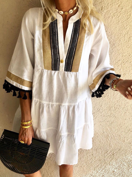 Boho V Neck 3/4 Sleeve Dresses Zaesvini