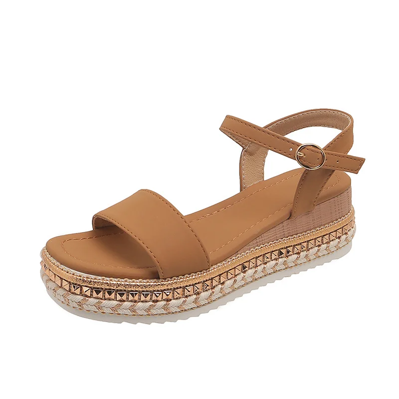 Yyvonne Summer New Pine Cake Dew Sandals With High Heel Lady Fashion Thick Bottom Slope Heel Women's Shoes