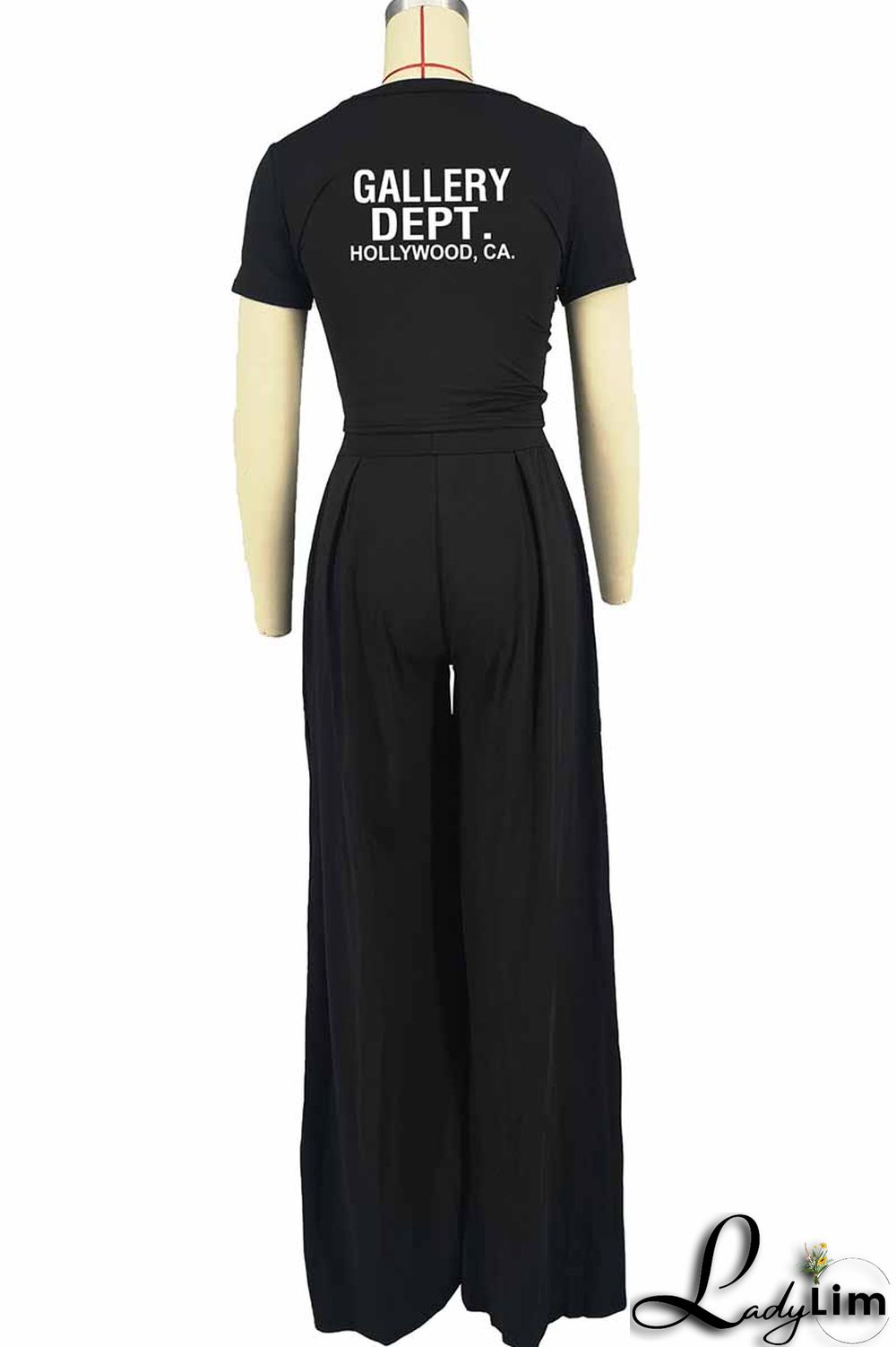 Black Casual Print Letter O Neck Short Sleeve Two Pieces