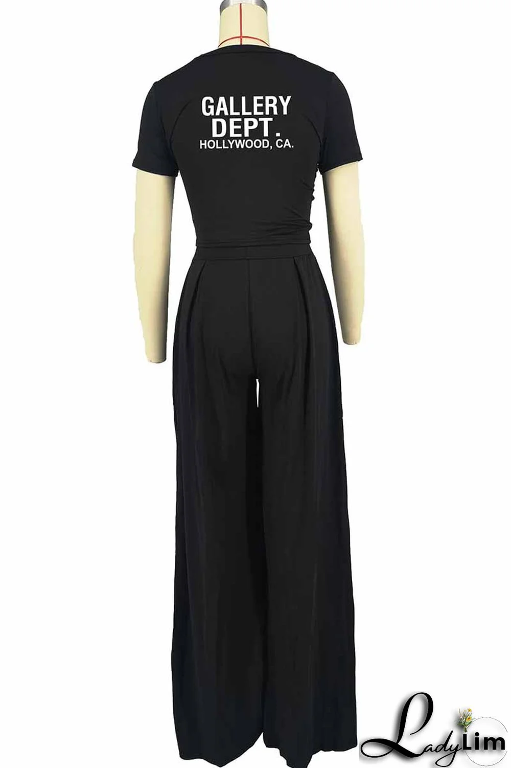 Black Casual Print Letter O Neck Short Sleeve Two Pieces