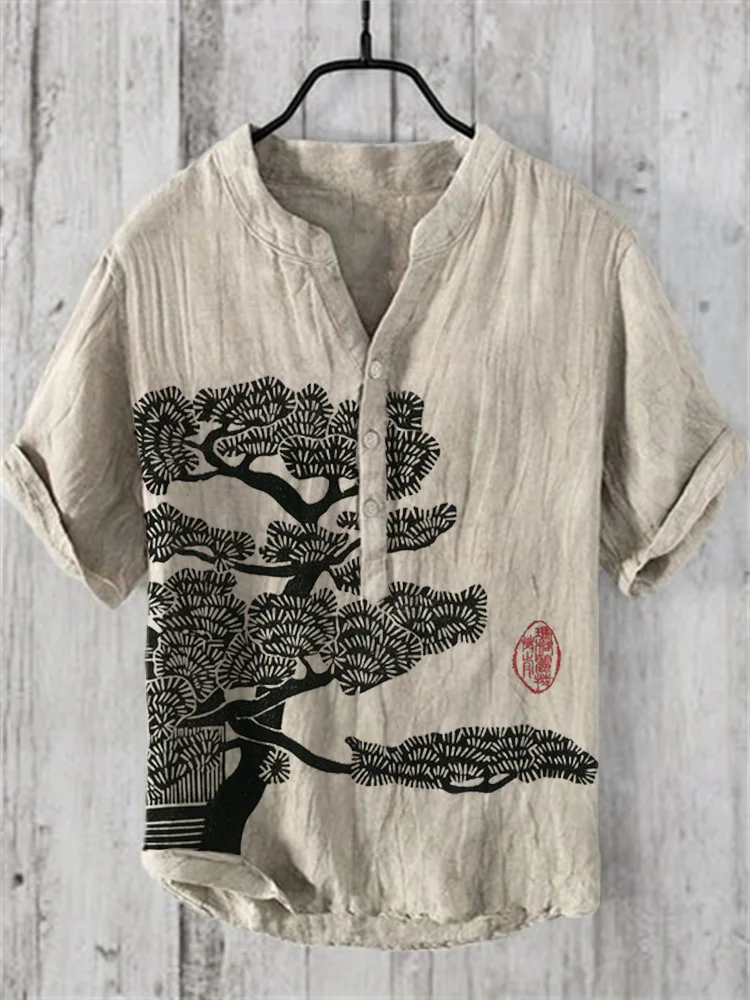 Pine Tree Japanese Lino Art Vintage Shirt