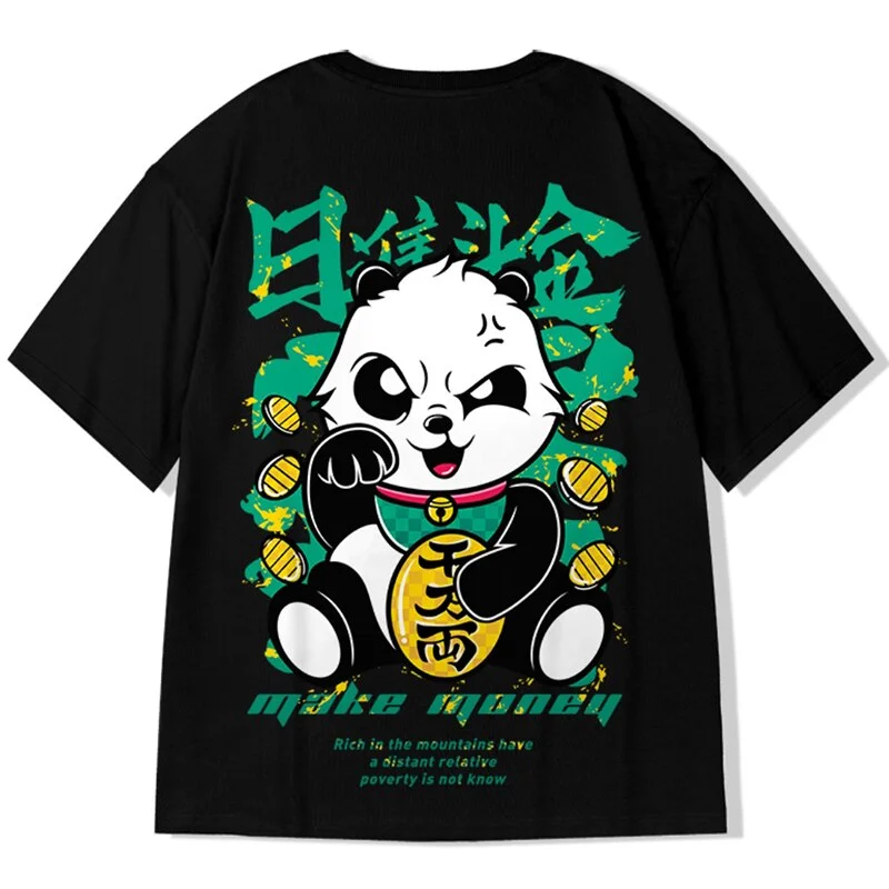 Aonga Summer Hip Hop Streetwear T Shirt 2022 New Men Tops Tees Loose Fashion Short Sleeve Funny Panda Print T-Shirts M-5XL