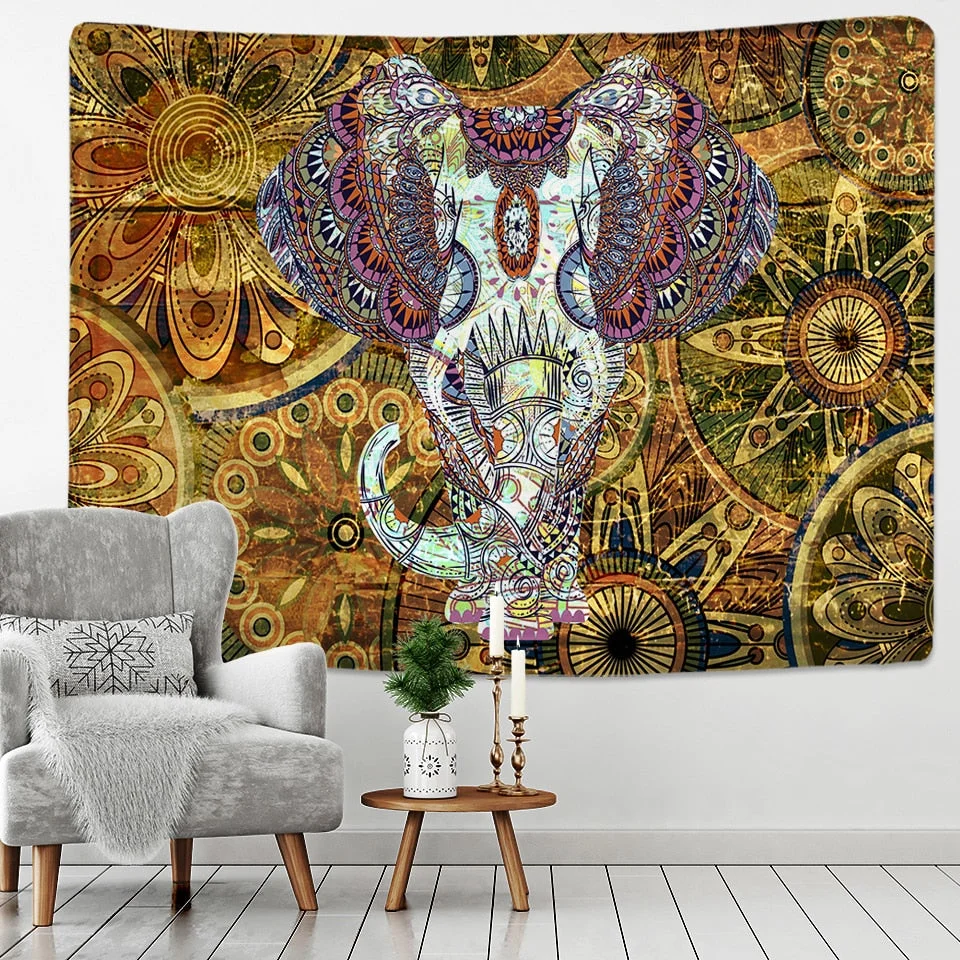 Mandala Elephant Tapestry Wall Hanging Bohemian Sandy Beach Picnic Throw Rug Blanket Camping Tent Travel Sleeping Pad