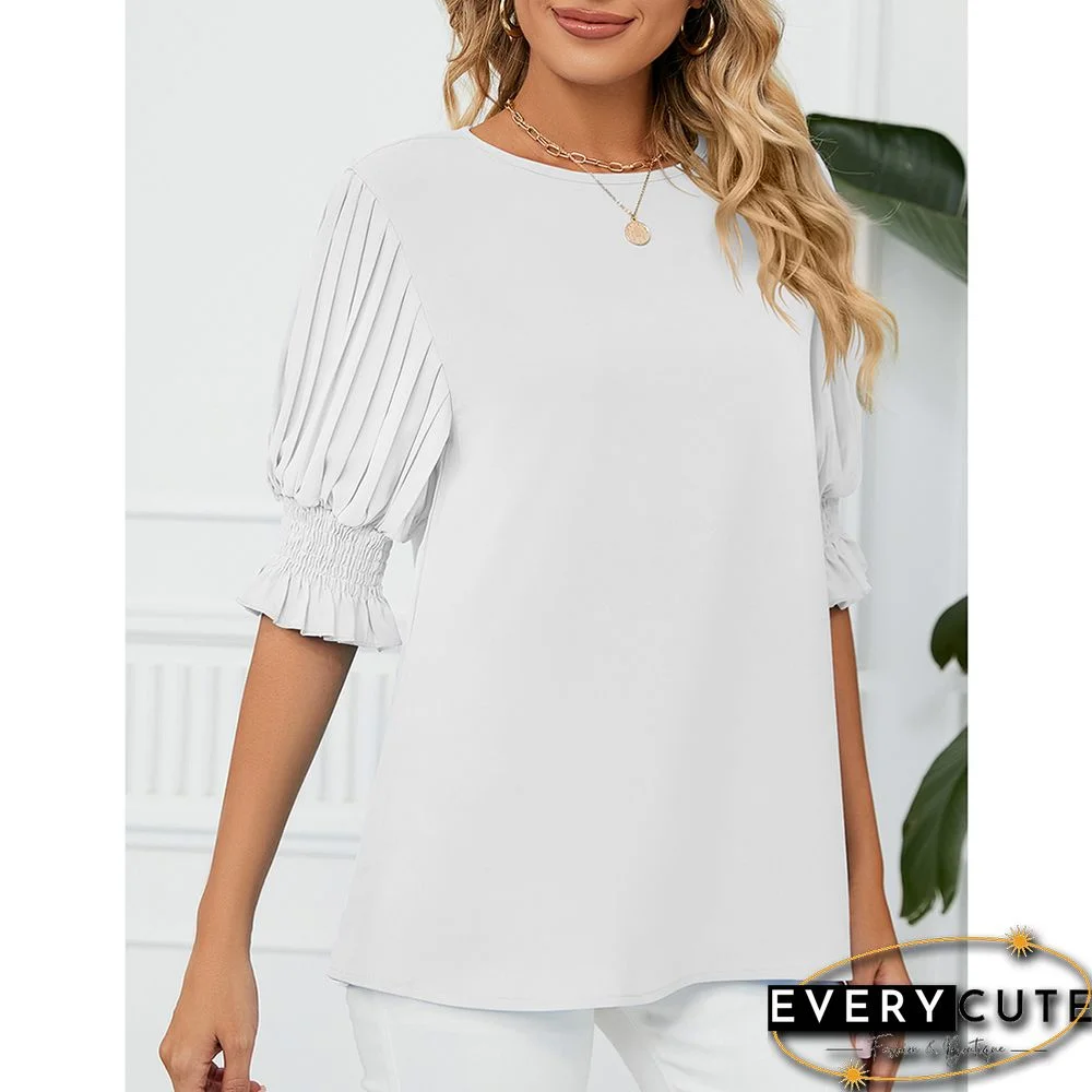 White Back Keyhole Ruffle 1/2 Sleeve Chiffon Blouse