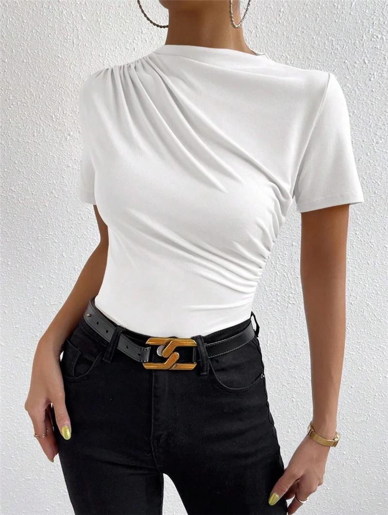 Athvotar Athvotar Spring And Summer Small High-Collar Folding Body Short-Sleeved Lady T-Shirt