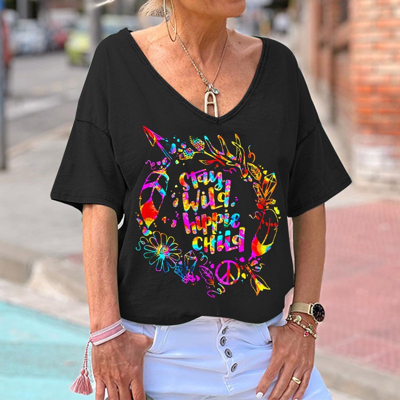 Stay Wild Hippie Child Printed Floral T-shirt