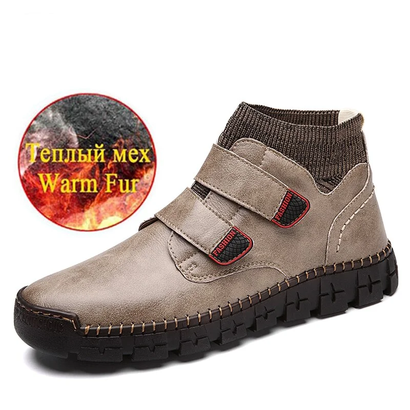 Men's Snow Boots Winter Men's Leather Boots Fur Warm Men's Snow Boots Outdoor Comfortable Mens Designer Sneakers Botas Hombre