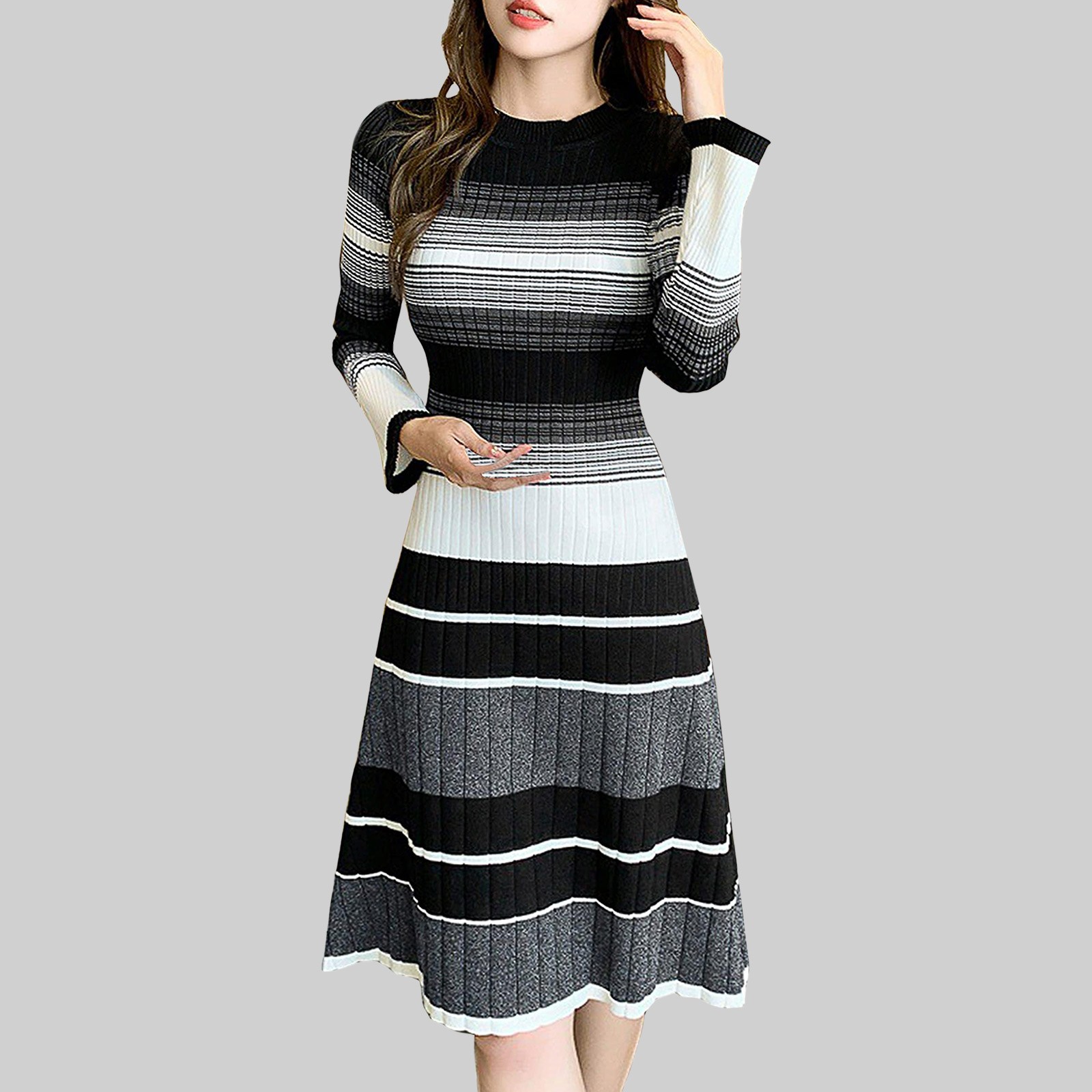 Women Autumn And Winter New Korean Mid Length Over The Knee Sweater Dress Slim Fit Bottoming Knitted formal occasion dresses