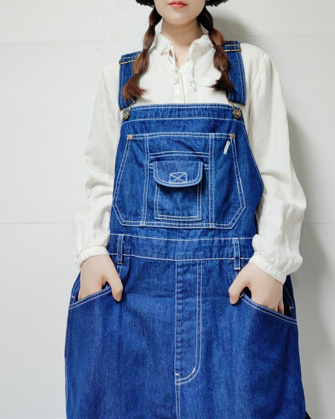 Women's Casual Retro Wide-leg Workwear Denim Overalls Jumpsuit