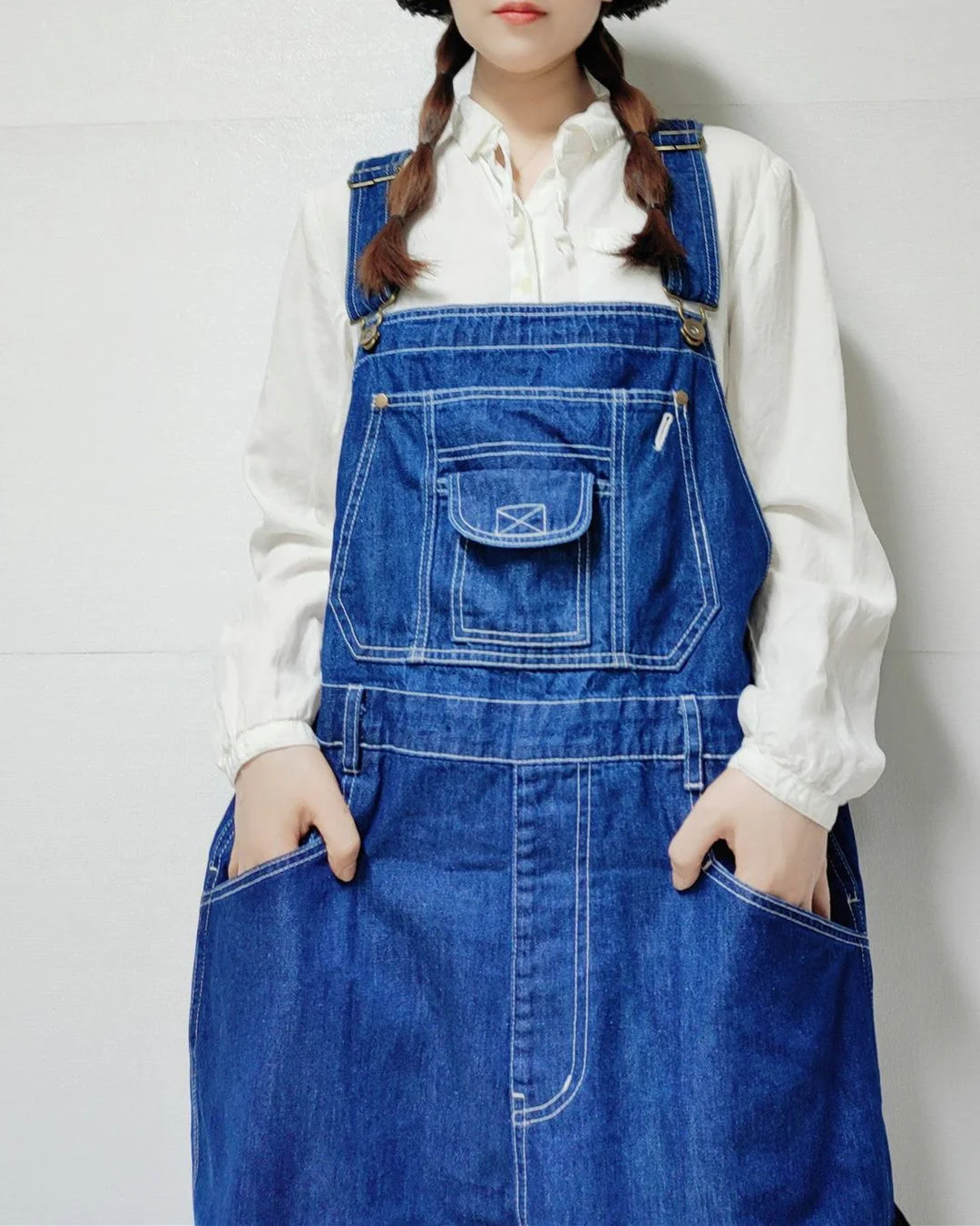 Women's Casual Retro Wide-leg Workwear Denim Overalls Jumpsuit