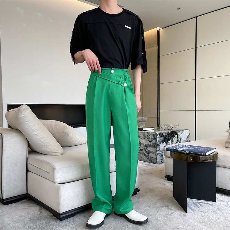 Dawfashion-New Korean Version of The Straps Simple Temperament Casual Straight Trousers-Yamamoto Diablo Clothing
