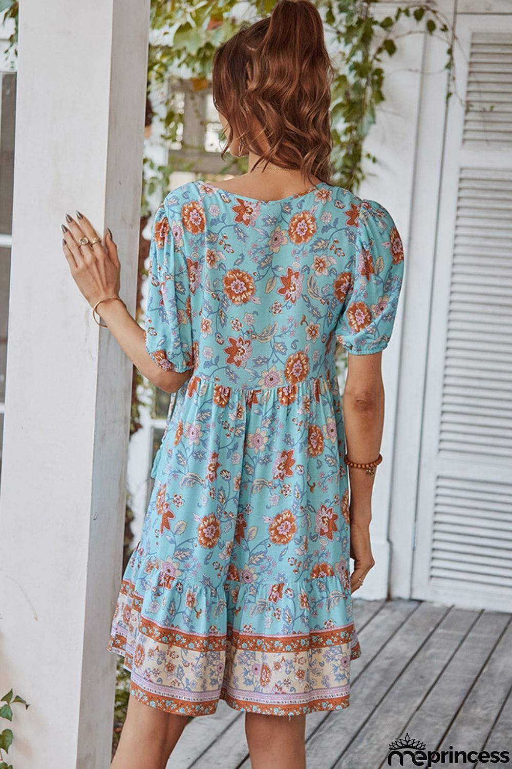 Tie Neck Short Sleeve Mini Dress
