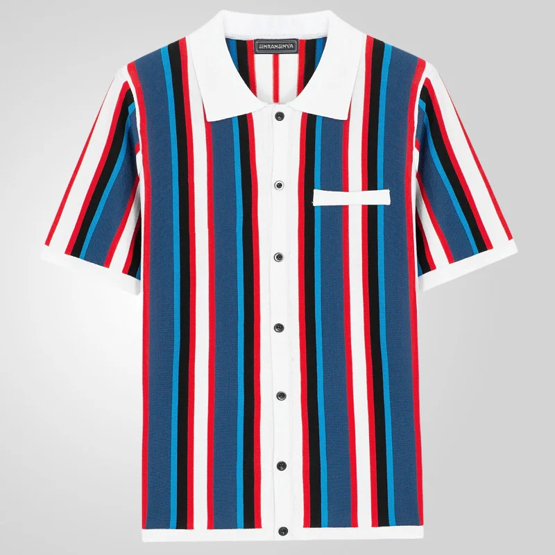 Uveng Uveng Men's Summer Cardigan Knitted T-Shirt Short-Sleeved Collared Casual Polo Shirt Men SY0110