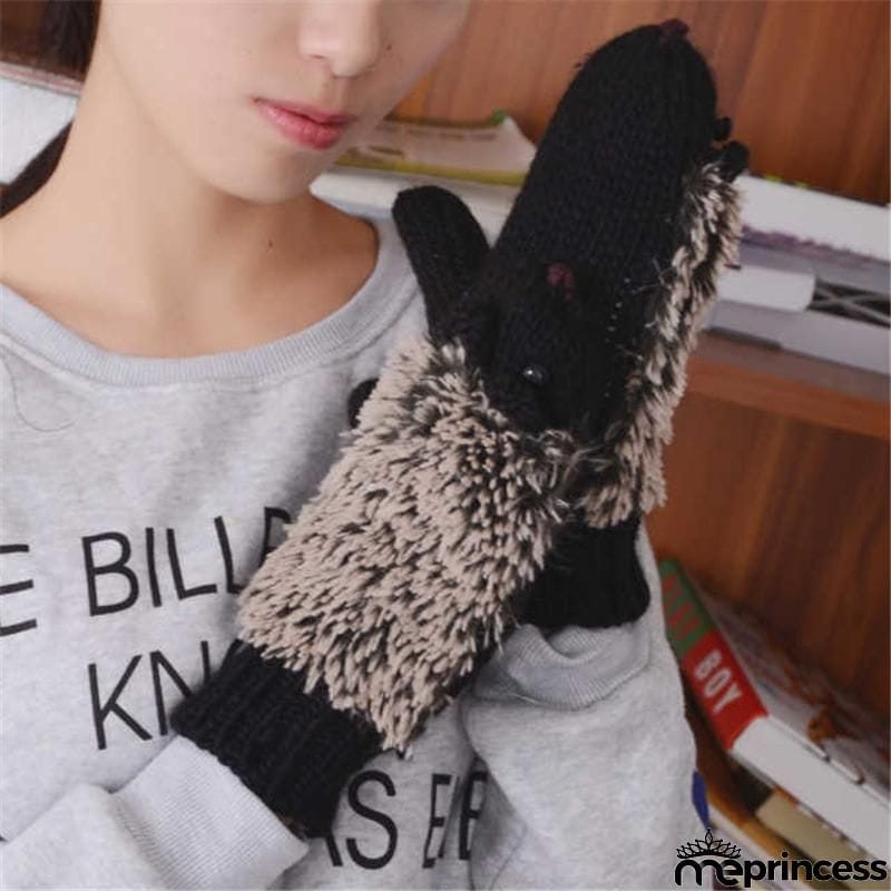 Creative Cute Hedgehog Knitted Warm Mittens