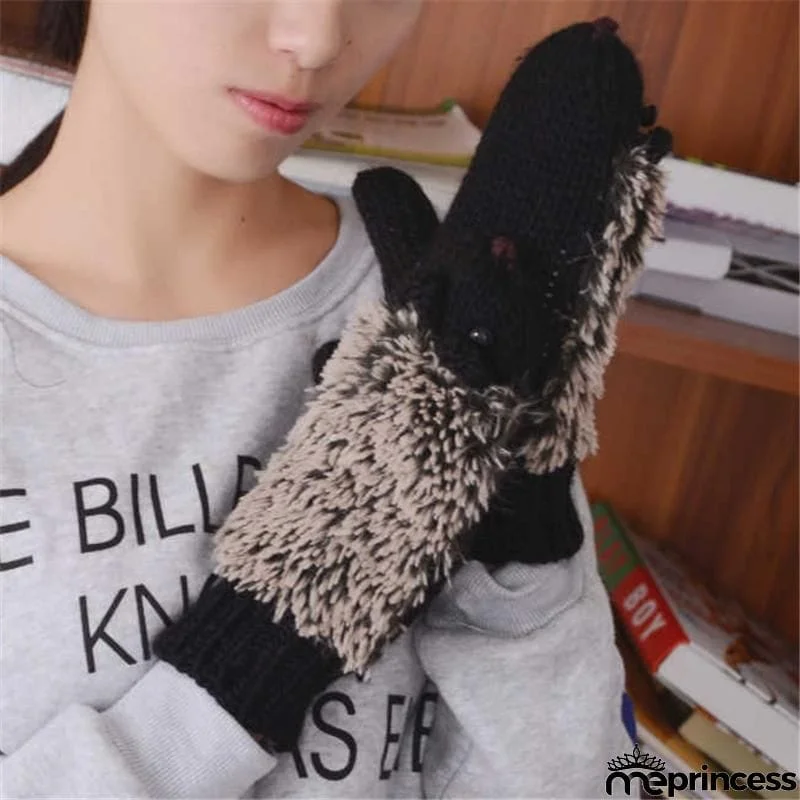 Creative Cute Hedgehog Knitted Warm Mittens