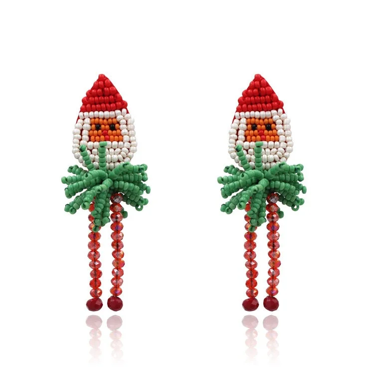 Tinyname® Santa Claus Hand-knitted Colorful Bead Earrings