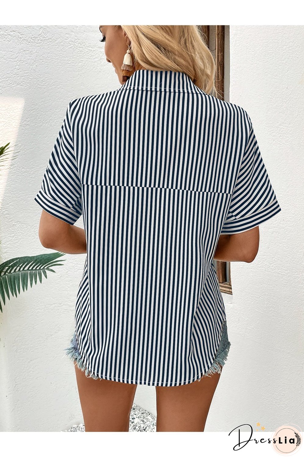 Lapel Collar Short Sleeve Blouse