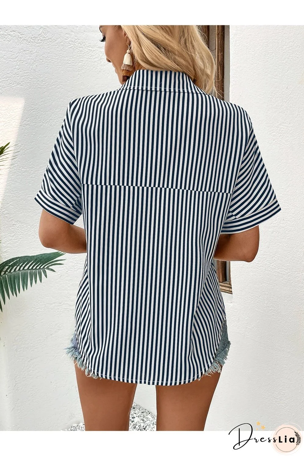 Lapel Collar Short Sleeve Blouse