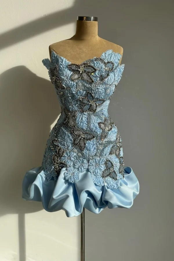 Lussooy Shinning Sky Blue Applique Sweetheart Beaded Sleeveless Homecoming Dress 