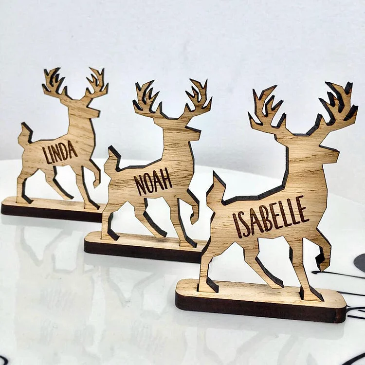 Personalized Reindeer Wooden Decoration Custom Name Family Gift