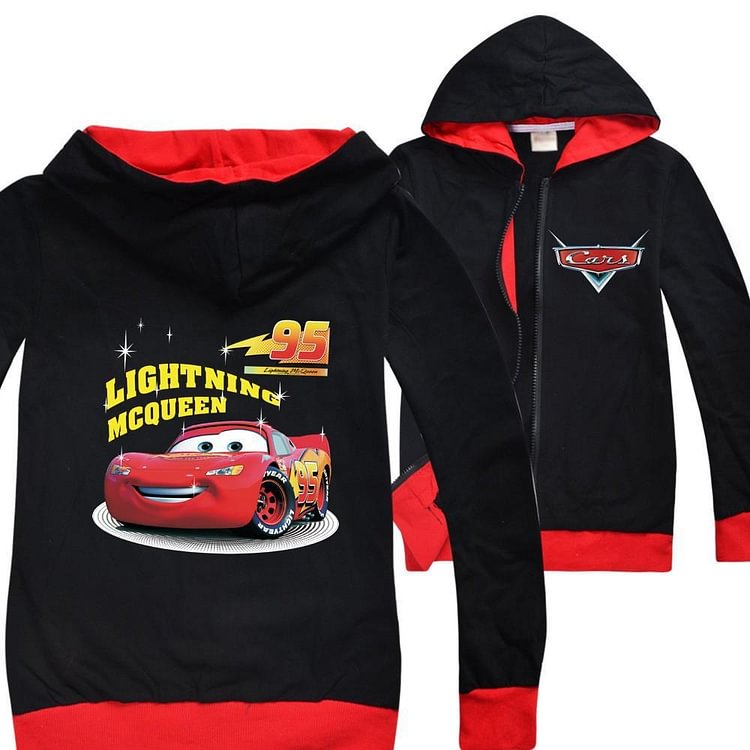 Mayoulove Cars Lightning McQueen 95 Boys Pure Cotton Zipper Hoodie Hooded Jacket-Mayoulove
