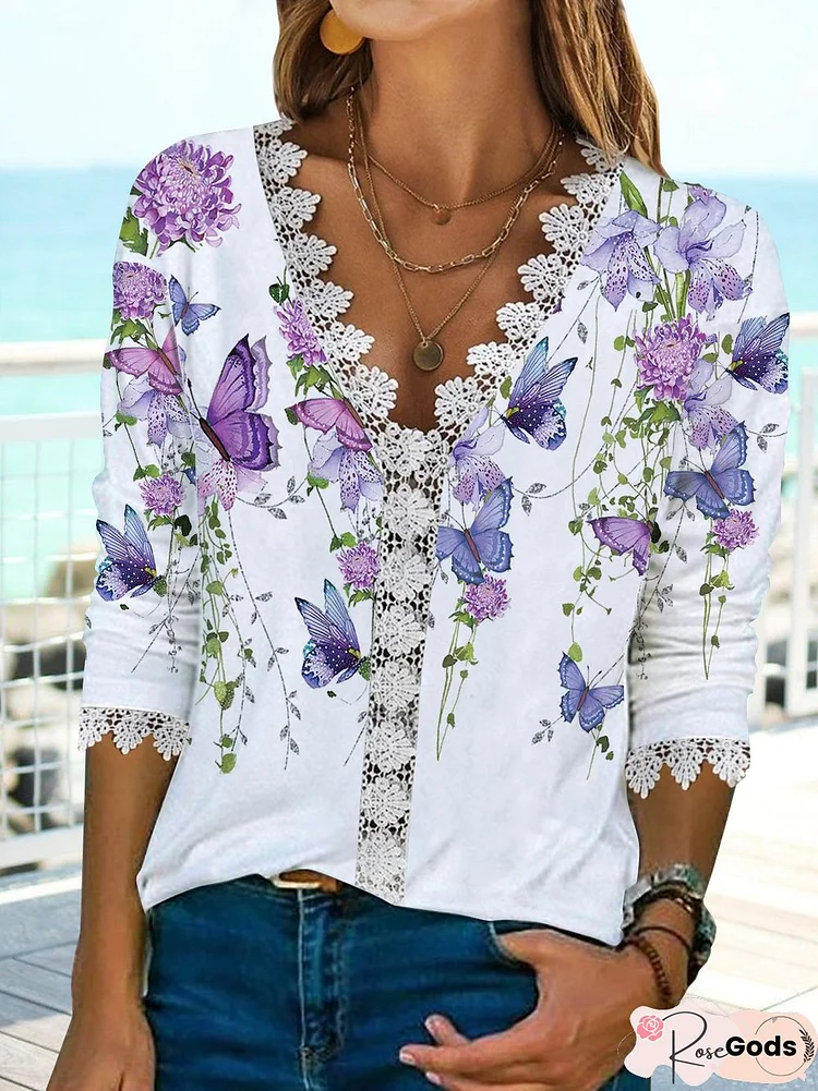 Butterfly Flower Lace Top T-Shirt Plus Size