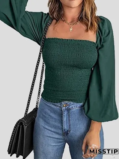 Blouses Square Neck Long Sleeves Slim Blouse for Women