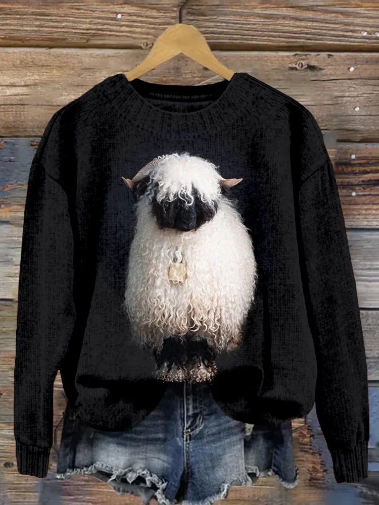 Comstylish Cute Valais Blacknose Sheep Pattern Cozy Sweater