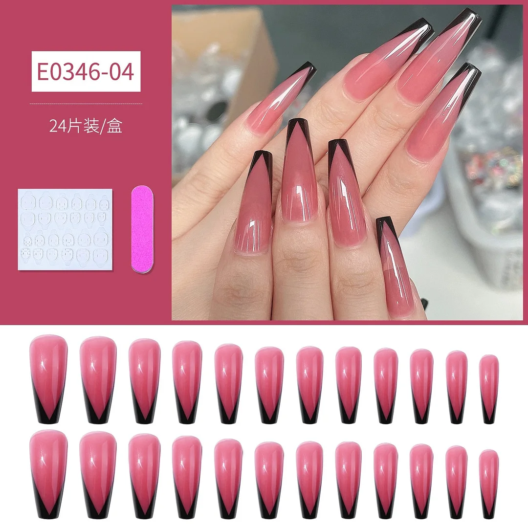 24pcs Detachable Extra Long Coffin False Nails Stick-on nails French Ballerina Fake Nails Full Cover Nail Tips Press On Nails