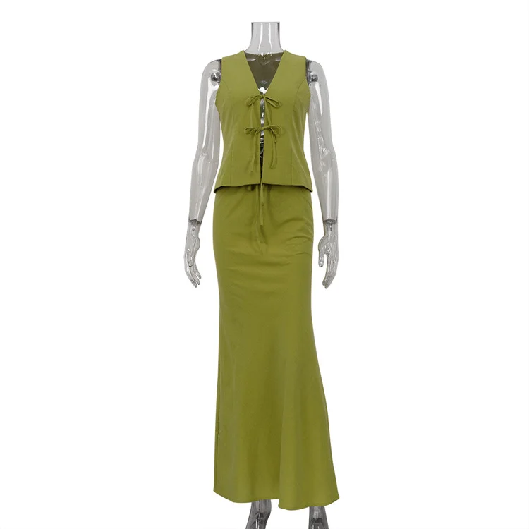 Ueong Ueong New Sleeveless Lace Vest Jacket Women's Summer Suit Vest Skirt Two-Piece Set