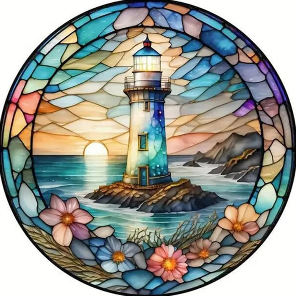 Diamond Painting - Full Round Drill - Stained Glass Lighthouse(Canvas|40*40cm)