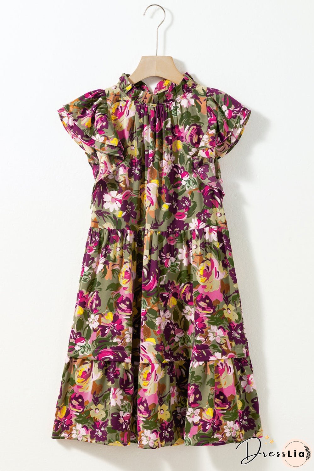 Flutter Sleeve Frilled Neck Mini Dresses