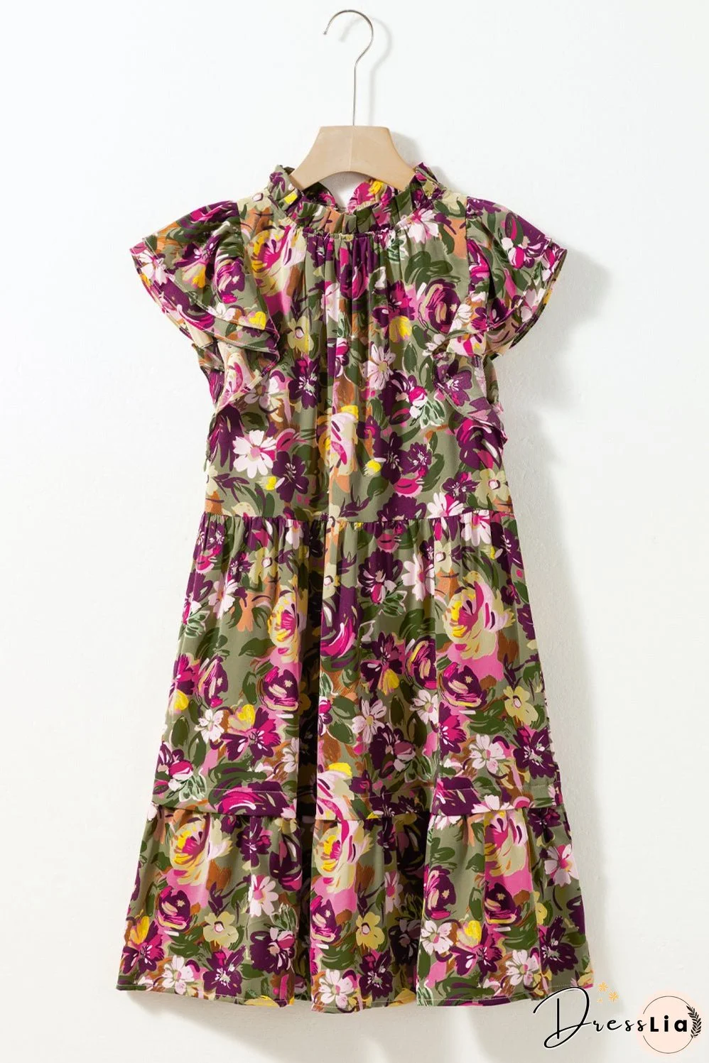 Flutter Sleeve Frilled Neck Mini Dresses