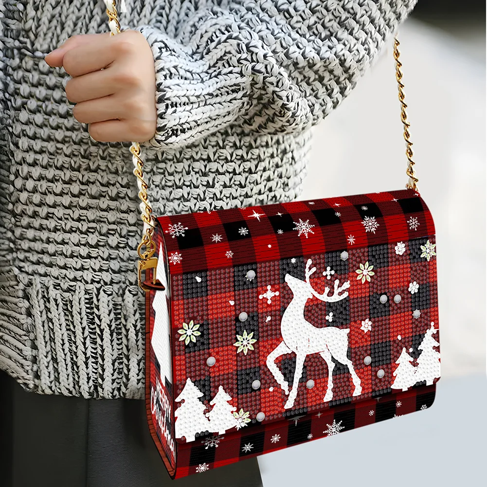 DIY Red Fawn Diamond Art Wooden Coin Pouch with Chain 5D Diamond Painting Purse