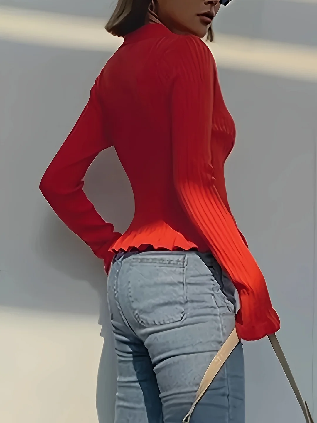 Nigikala Nigikala Women's Elegant V-Neck Lotus Leaf Side Details Knitted Cardigan Sweater With Buttons