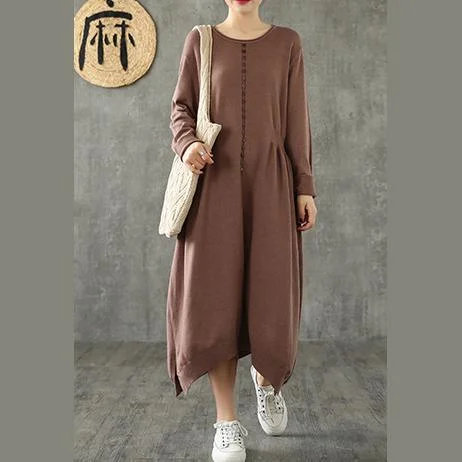Beautiful o neck asymmetric cotton quilting dresses Tunic Tops chocolate cotton robes Dress