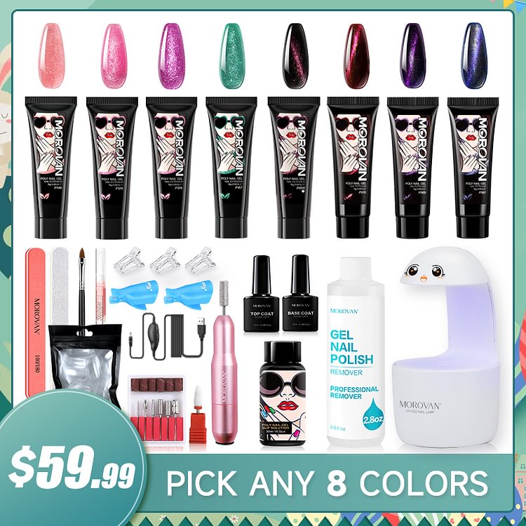 Free Choice 8 From 120+ Colors 15ml with Nail Drill Nail Remover 8W Finger Nail Lamp Poly Nail Gel Professional Kit