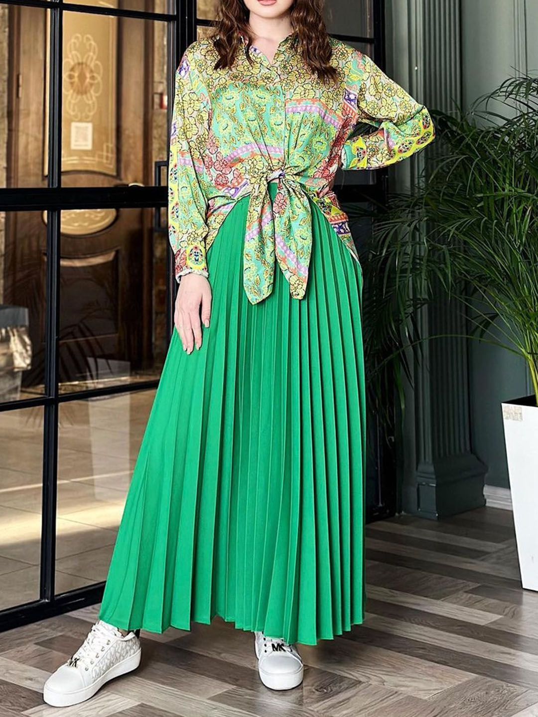 Casual Printed Shirt & Pleated Skirt Two-piece Set | Oxredo Shop Ramadan Sale