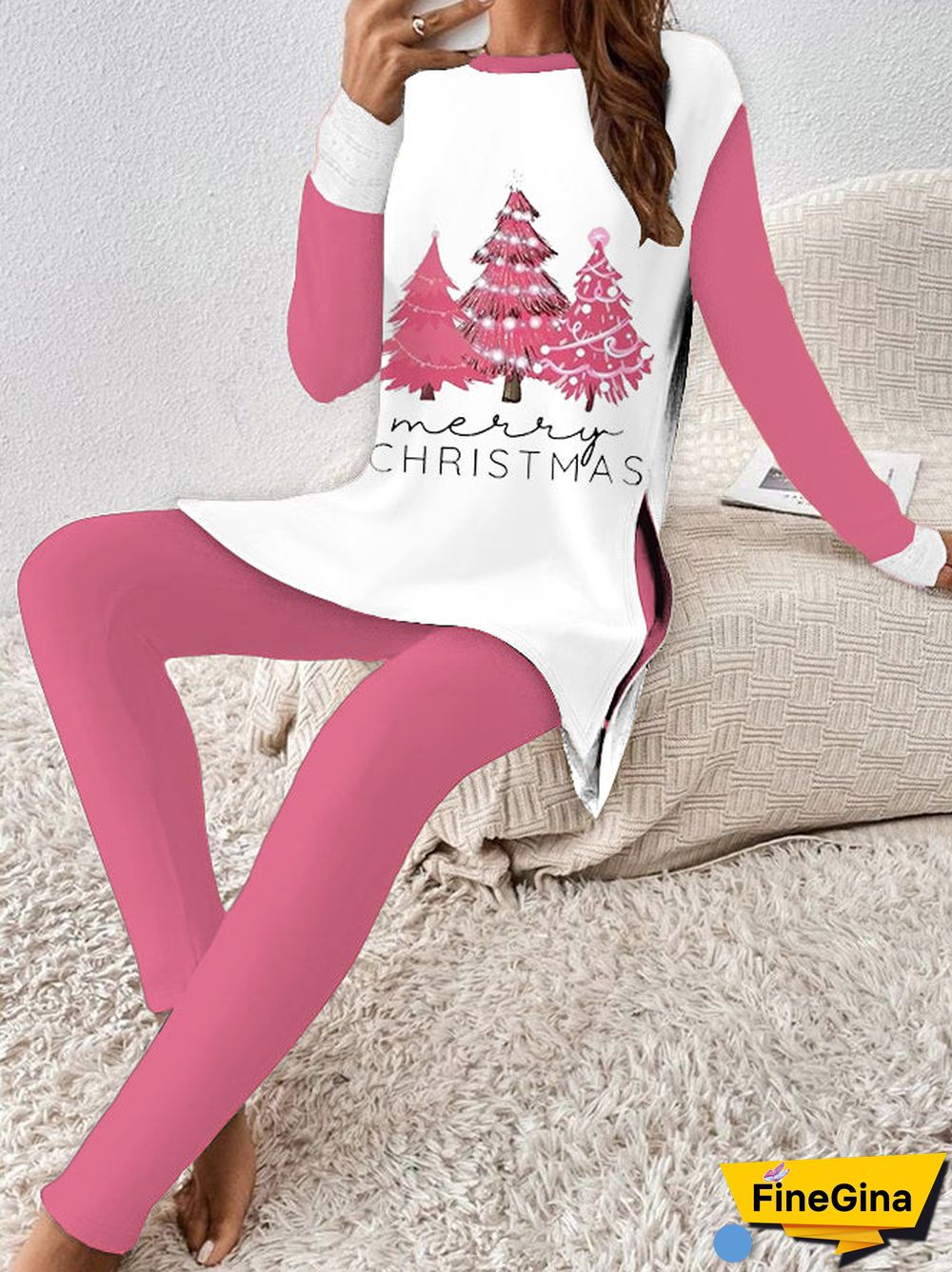 Sweet Print Round Neck Two Piece Set