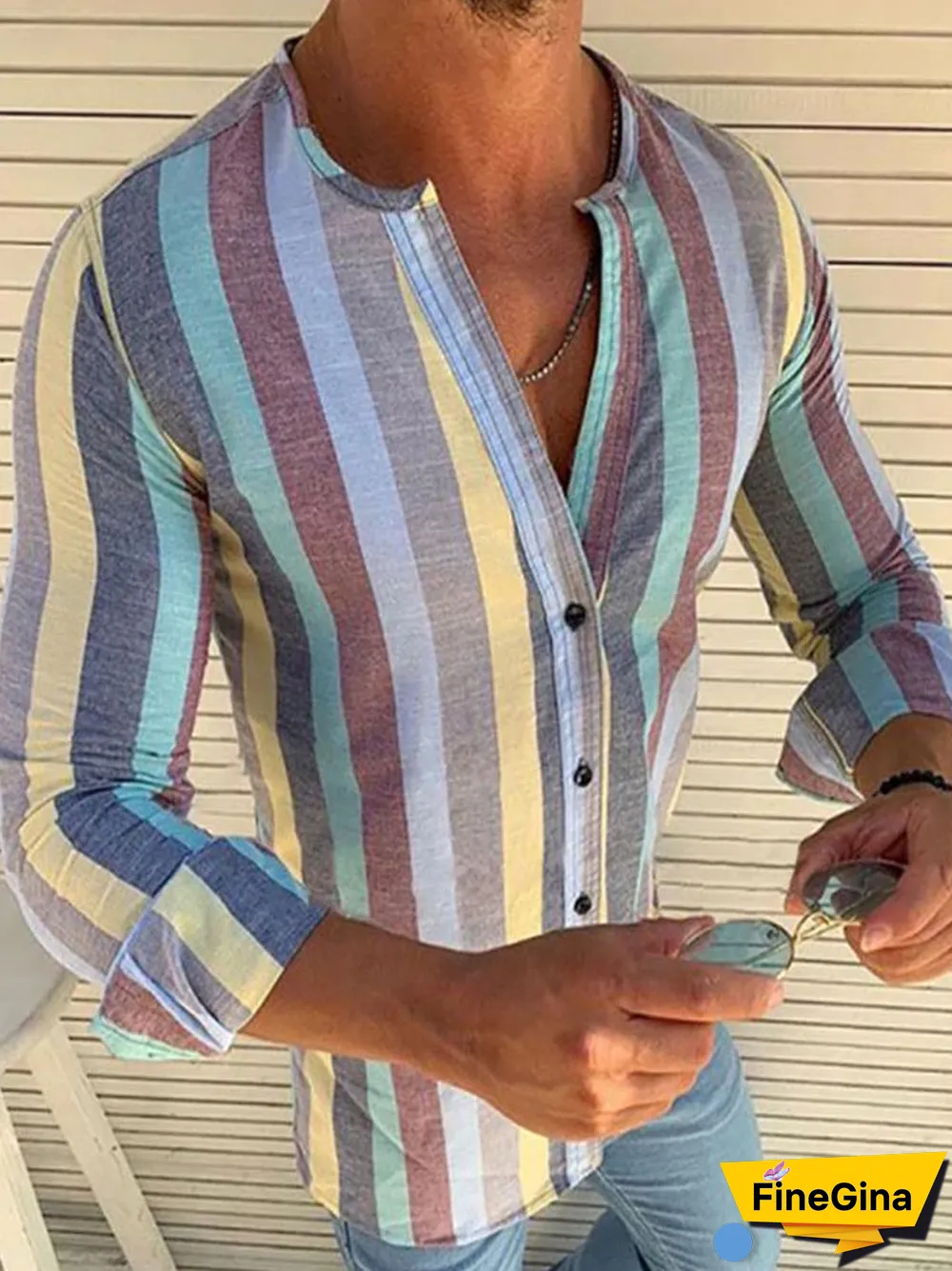 Spring/summer Men Fashion Colorful Stripe Slim Fit Shirts