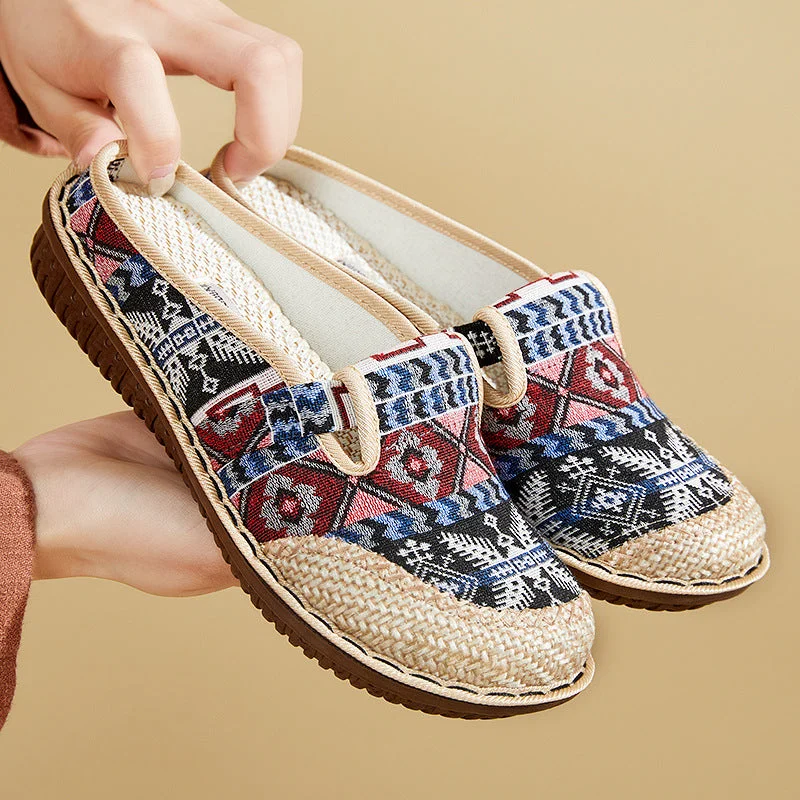 Women's Linen Straw Embroidered Casual Shoes