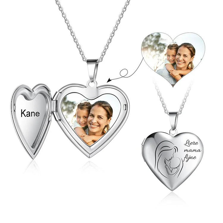 Heart Pendant Photo Locket Necklace Personalized Gift For Mom