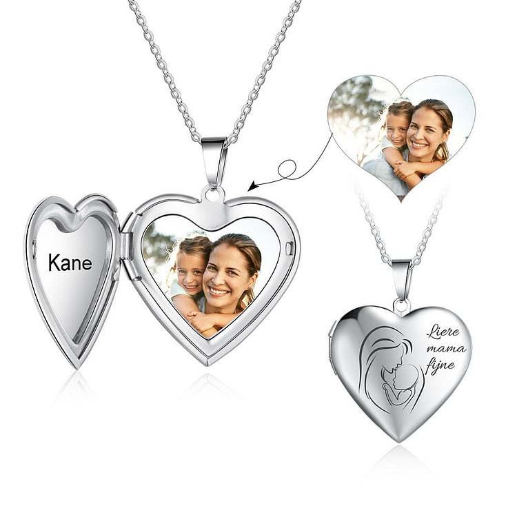 Heart Pendant Picture Locket Necklace Personalized Gift For Mom, Custom Necklace with Picture and Text