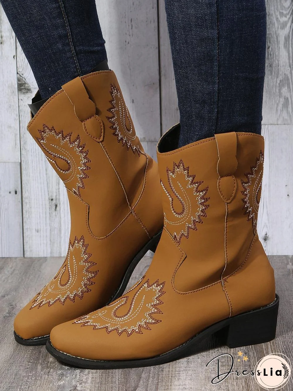 Retro Embroidered Ethnic Style Chunky Heel Casual Cowboy Boots