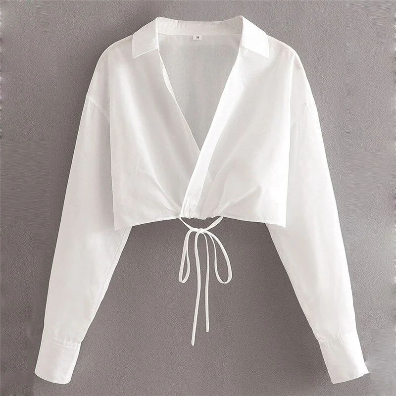 Snican White Long Sleeve Bandage Sexy Shirts Spring Vintage Ladies Blouse Za Women Tops Chemisier Femme Blusas Blancas De Mujer