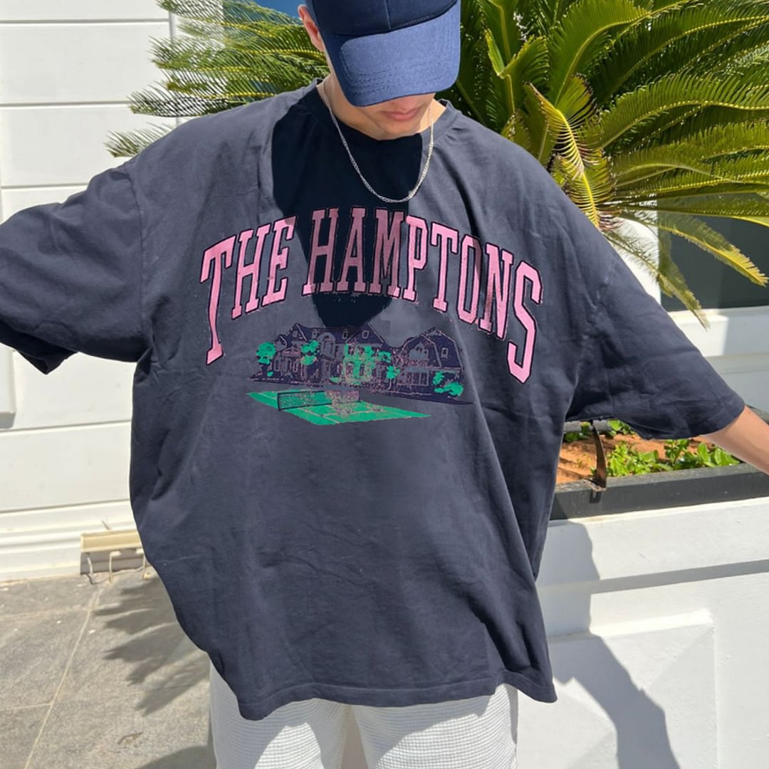 Men's Plus Size Vintage Hamptons Print T-Shirt、、URBENIE
