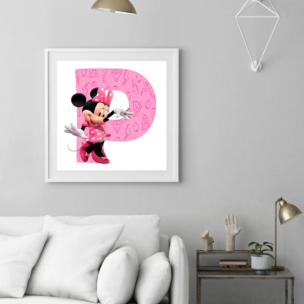 Full Round Diamond Painting 30*30cm - Letter P With Mickey Mouse