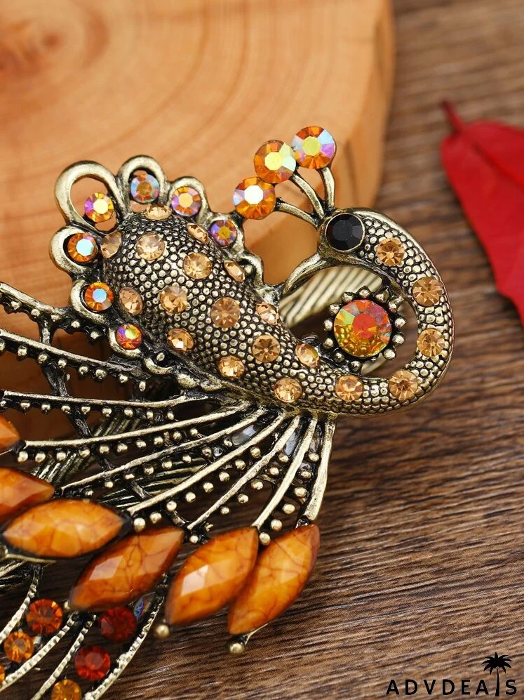 Rhinestone Peacock Decor Hair Clip