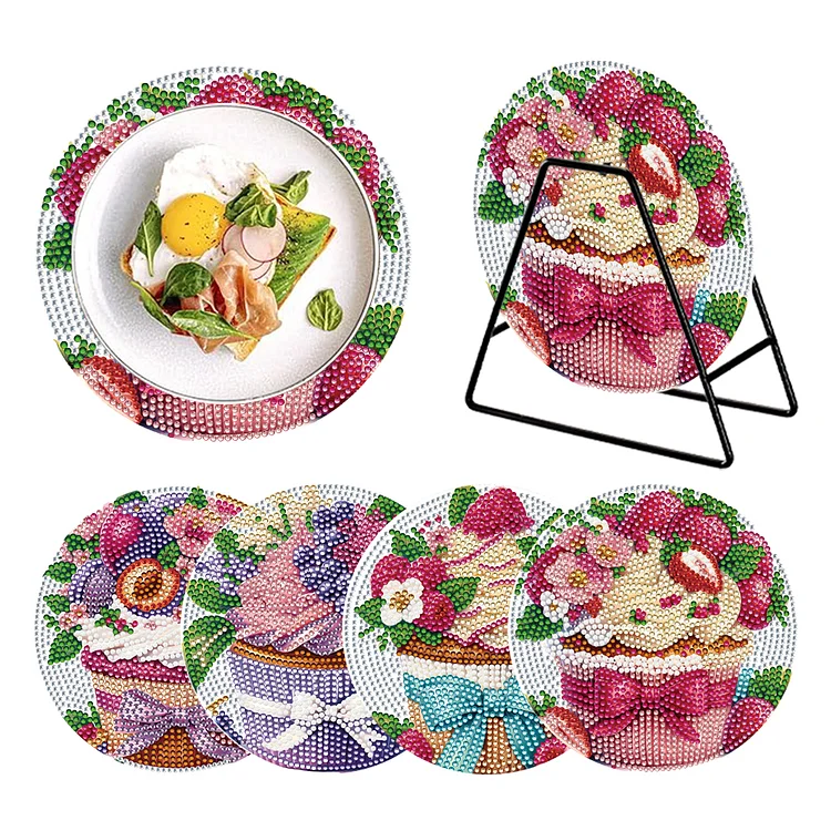 4PCS Fruit Bouquet Diamond Painting Coasters Kit Art with Holder gbfke