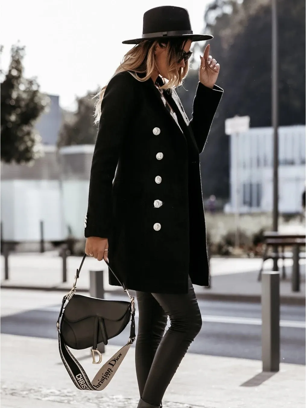 Lapel Slim Plain Long Coat
